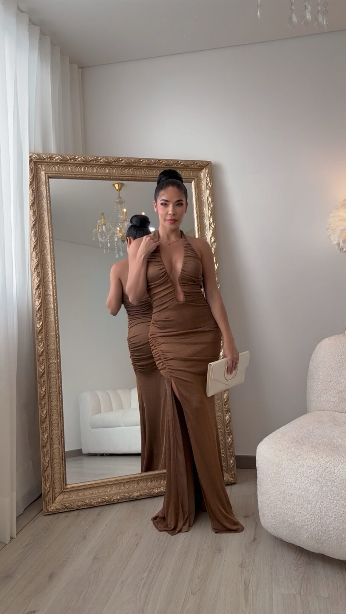 VESTIDO MAXI BRILLO CAFE REF:78945