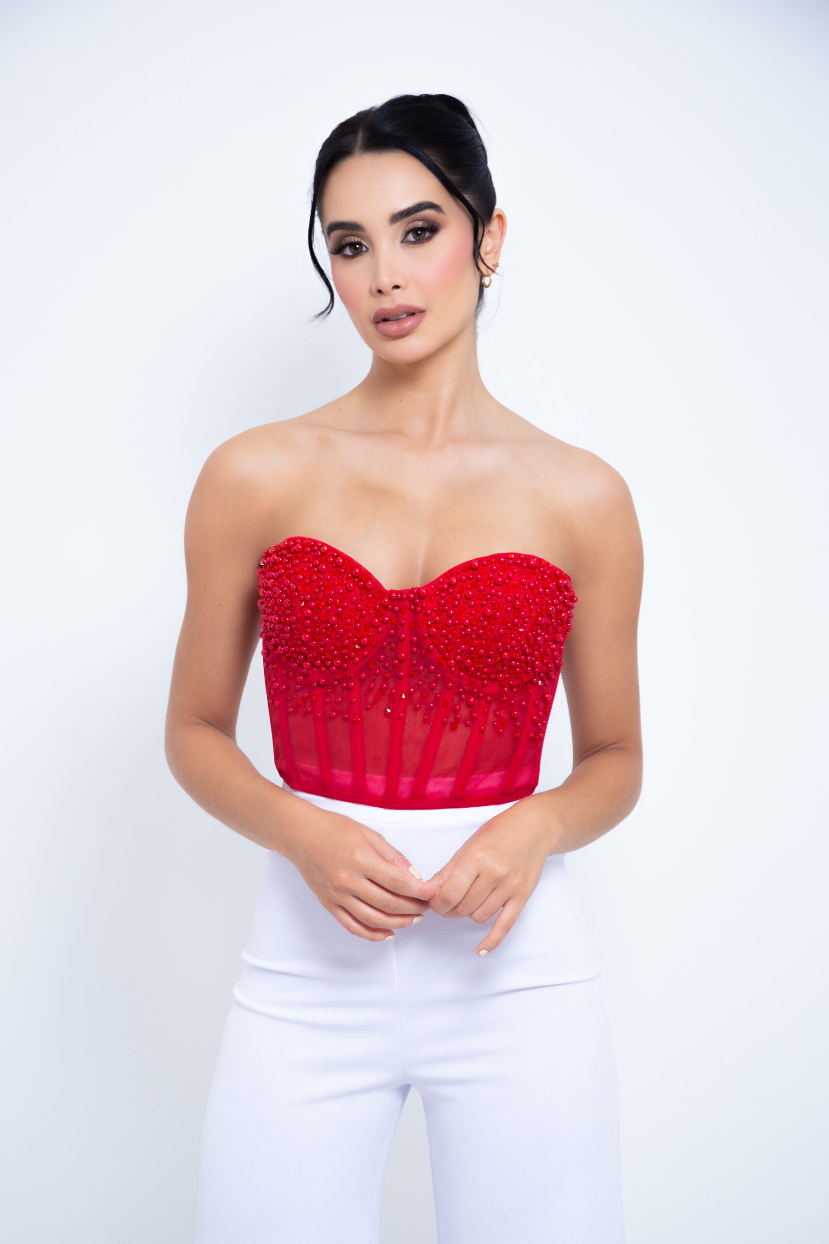 CORSET ROJO  PERLAS REF:1214